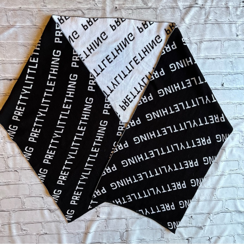 Pretty Little Thing Scarf Wrap Large Oversized  Black & White Spellout Graphic